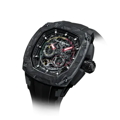 TSAR BOMBA Men's Automatic Watch | Black | Tonneau Carbon Fiber Bezel | Citizen Miyota 82S7 Movement | 5ATM Waterproof Sport ...