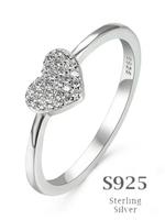 S925 Sterling Silver Heart Shaped Rhinestone Decorated Ring, Fashion Jewelry for Party, Daily Clothing Decor, Trendy All-matc...