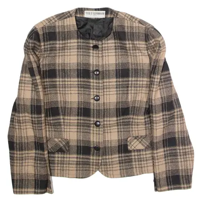 TED S'GERMAIN Womens Blazer Jacket Brown Wool 90s Check UK 16