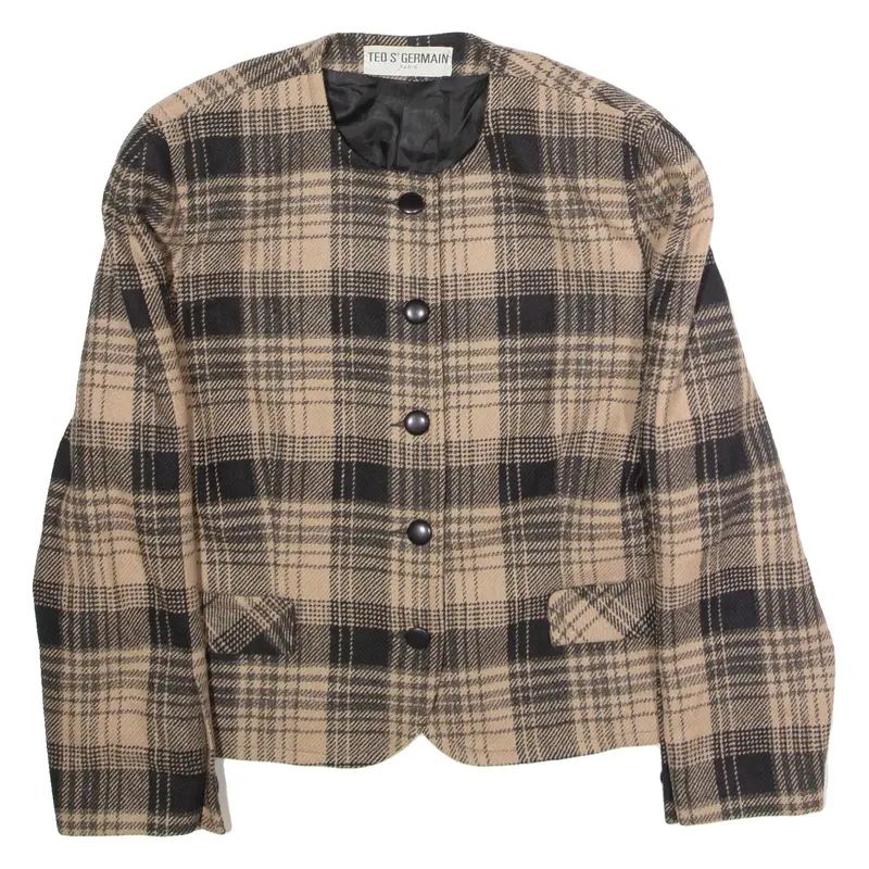 TED S'GERMAIN Womens Blazer Jacket Brown Wool 90s Check UK 16