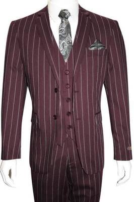 1920 - BURGUNDY/WHITE - Mens Modern Fit Suit