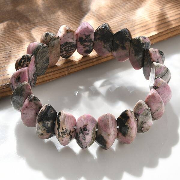 Bicone Natural Rhodonite Beads Stretch Bracelets for Women Men