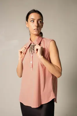 Italian Cotton Orange Sleeveless Top | Size: L | Color: orange-white