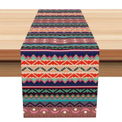 Colorful Ethnic Stripe Patterns Vintage Table Runner - Aperturee