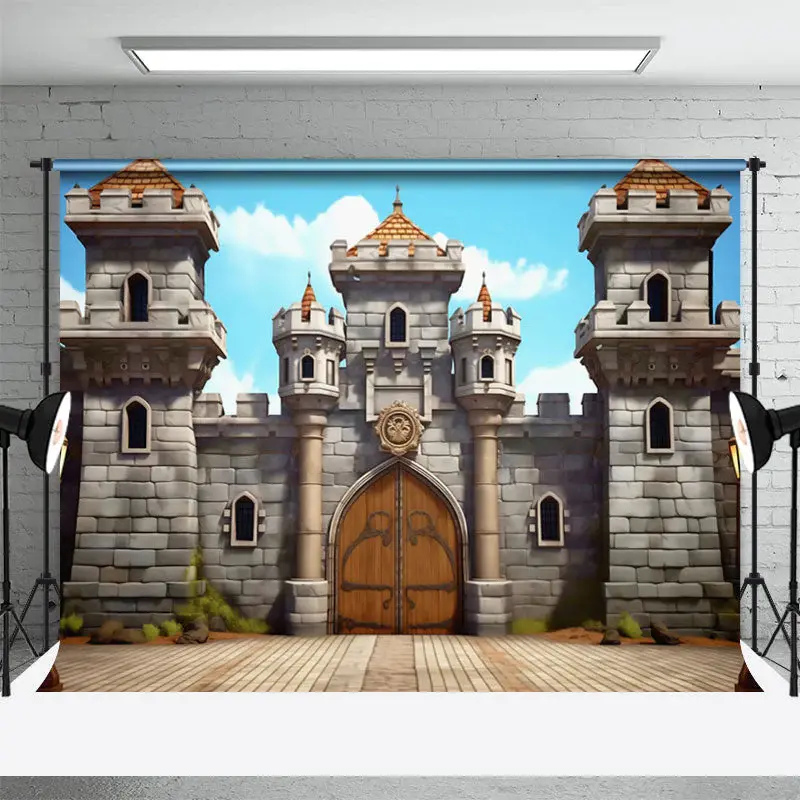 Classic Cartoon Game Castle Blue Sky Photo Backdrop - Aperturee