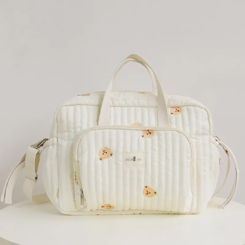 Portable Large Capacity Diaper Bag, 1 Count Quilted Embroidery Travel Bag, Fashionable Diaper Bags for Outdoor Use, Baby Trav...