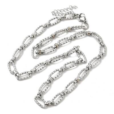 Non-Tarnish 304 Stainless Steel Faceted Oval Link Chain Necklaces
