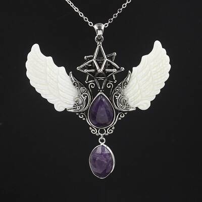 Natural Amethyst Angel Wing Big Pendants