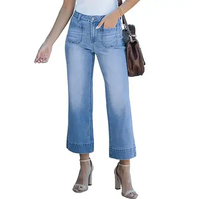 luvamia Wide Leg Jeans for Women Trendy High Waisted Flare Jeans Cropped Denim Pants Stretchy Baggy with Patch Pockets