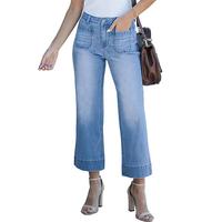 luvamia Wide Leg Jeans for Women Trendy High Waisted Flare Jeans Cropped Denim Pants Stretchy Baggy with Patch Pockets