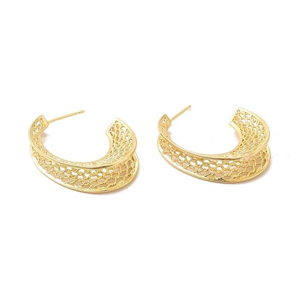 Rack Plating Brass Hollow Out C-shape Stud Earrings for Women