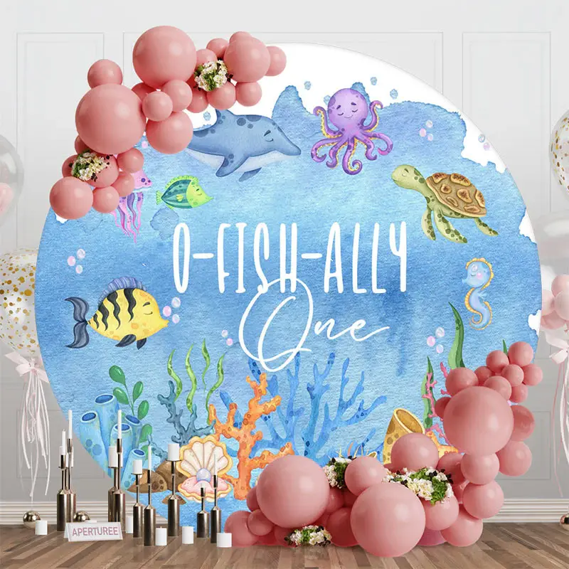 Aperturee Round Blue Undersea O Fish Ally One Birthday Backdrop - Aperturee