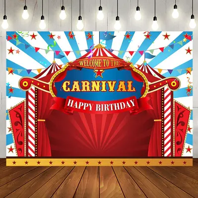 Red Circus Flag Stars Carnival Birthday Backdrop - Aperturee