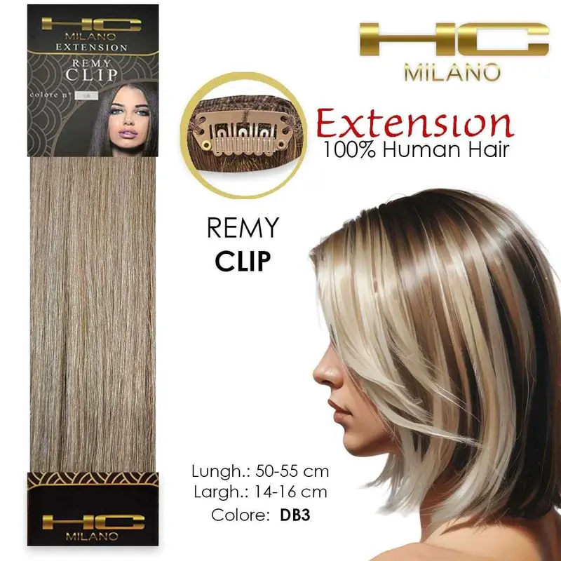Hc milano natural hair 3 clips 1 strip remy width 14-16cm length 55cm col.1004