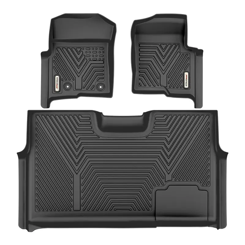 YITAMOTOR® 2010-2014 Ford F-150 SuperCrew/Crew Cab Floor Mats, Custom Fit 1st & 2nd Row, Black TPE All-Weather Guard