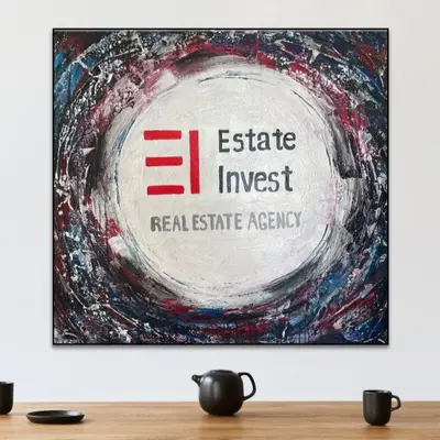Original Your Company Logo Oil Painting Abstract Round Wall Art Modern Colorful Artwork for Office Decor | YOUR LOGO PAINTING