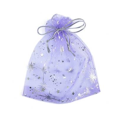 Sliver Stamping Star Organza Printed Gift Drawstring Bags