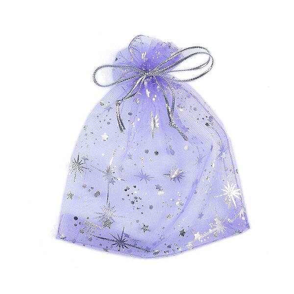 Sliver Stamping Star Organza Printed Gift Drawstring Bags