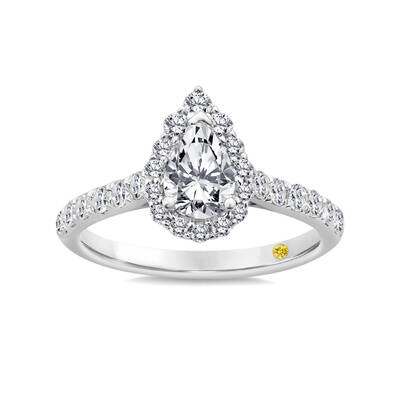 Delicate Pear Shaped Halo Lab Grown Diamond Engagement Ring | 18K White Gold 1 1/2 CT. TW.