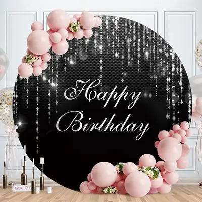 Aperturee Black And Sliver Round Bokeh Happy Birthday Backdrop