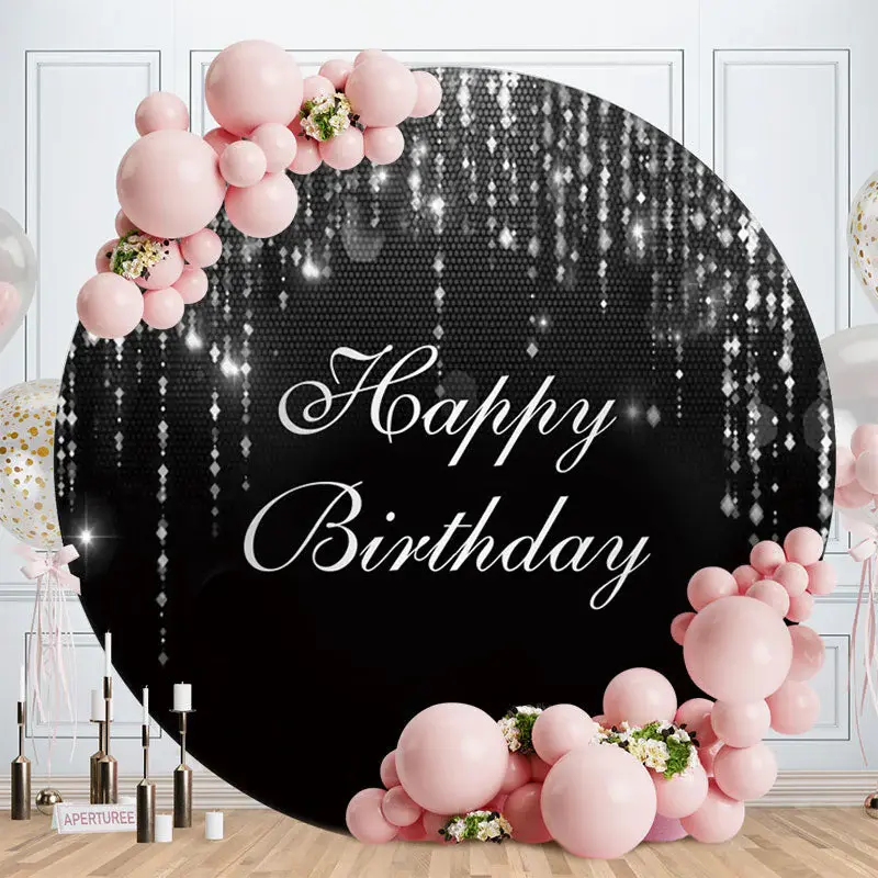 Aperturee Black And Sliver Round Bokeh Happy Birthday Backdrop