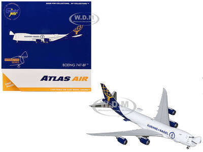 Boeing 747-8F Commercial Aircraft Atlas Air - Kuehne+Nagel (N862GT) White with Blue Tail Interactive Series 1/400 Diecast Mod...