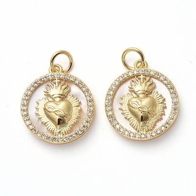 Golden Tone Brass Micro Pave Cubic Zirconia Pendants