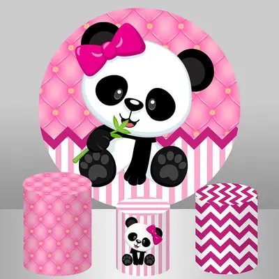 Aperturee Cute Panda Stripe Round Happy Birthday Backdrop For Girl | Birthday Backdrop Ideas | Round Party Backdrop | Birthda...