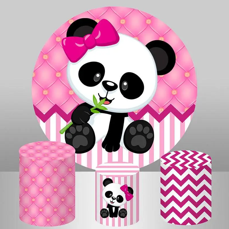 Aperturee Cute Panda Stripe Round Happy Birthday Backdrop For Girl | Birthday Backdrop Ideas | Round Party Backdrop | Birthda...