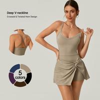 TimeOFF Women's Solid Color Cross-Back Tank Romper & Sports Skirt Set | Yoga, Gym & Tennis-Ready | Fashion Stretch Fabric, Su...
