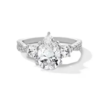 14K White Gold 1 to 3.5 CT. T.W Pear Cut Cut Lab Created Diamond Engagement Ring D VVS1-VS1 Clarity 3EX IGI Certified