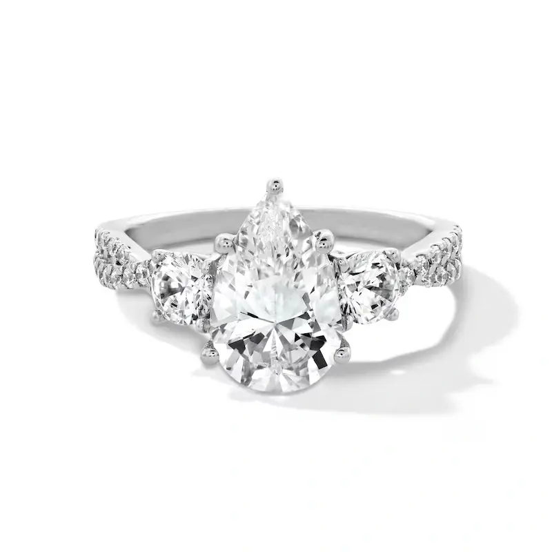 14K White Gold 1 to 3.5 CT. T.W Pear Cut Cut Lab Created Diamond Engagement Ring D VVS1-VS1 Clarity 3EX IGI Certified