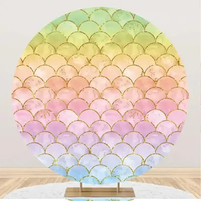 Multicolor Mermaid Scales Round Birthday Backdrop - Aperturee