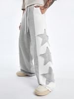 Men's Colorblock Star Pattern  Drawstring Waist Pocket Wide Leg Pants, Casual Comfy Elastic Waist Trousers for Daily Wear, Fa...