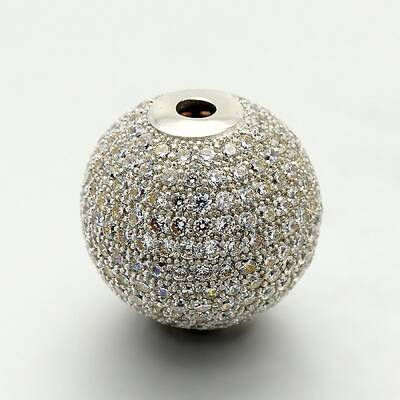 Brass Micro Pave Cubic Zirconia Round Beads