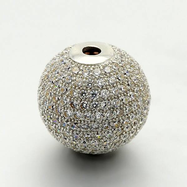 Brass Micro Pave Cubic Zirconia Round Beads