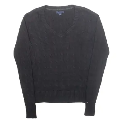 TOMMY HILFIGER Womens Jumper Black V-Neck Cable Knit S