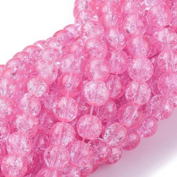 8MM Hot Pink Round Crackle Glass Beads Strands for Jewelry Making