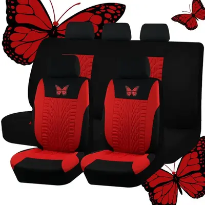 Butterfly Pattern Car Seat Cover for 5-seat Car, Durable Car Seat Protector & Headrest Cover, Universal Car Interior Decorati...