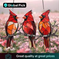 Cardinal Design Sun Catcher, 2D Acrylic Floral Wreath Window Hanging, Garden Accessories, Wall Decor, Decoration Items, Decor...
