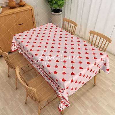 Aperturee Pink And Red Love Heart Plaid Rectangle Tablecloth, 52 x 70 inch, 30.82 USD, rectangle tablecloths, ZJY04975-A
