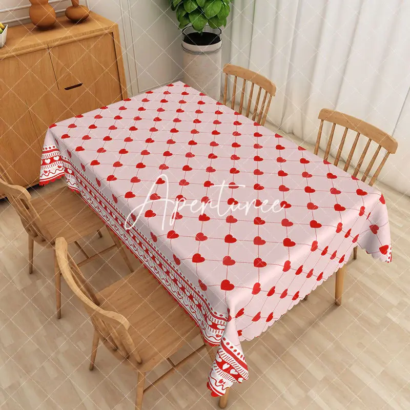 Aperturee Pink And Red Love Heart Plaid Rectangle Tablecloth, 52 x 70 inch, 30.82 USD, rectangle tablecloths, ZJY04975-A