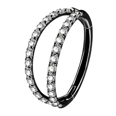 18G CZ Double Hoop Segment Nose Ring - Black / 8mm