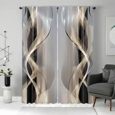 Geometric Pattern Door Curtain, 2 Counts/set Modern Art Printing Door Curtain, Home Decor for Kitchen, Living Room, Bedroom, ...