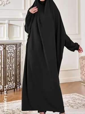 Women's Solid Color Hooded Abaya, Elegant Long Sleeve Abaya for Muslim, Ladies Islamic Clothing for Daily Wear