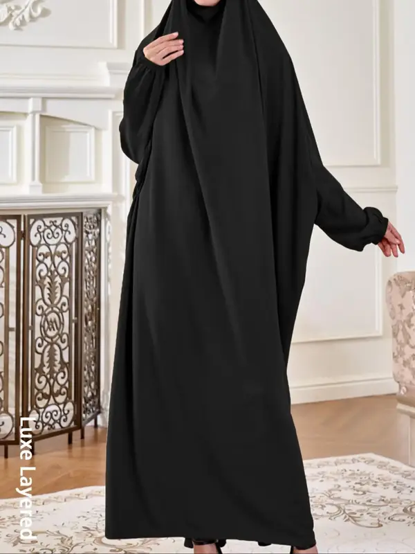 Women's Solid Color Hooded Abaya, Elegant Long Sleeve Abaya for Muslim, Ladies Islamic Clothing for Daily Wear