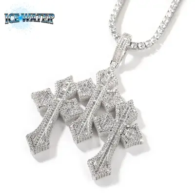 ICE WATER Triple Cross pendant Copper Ladder Square Pendant Necklace Classic Retro Cross Design, Hip Hop Jewelry, Fashionable...