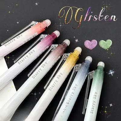 Erasable Glitter Gel Pen, 6 Counts Colorful Retractable Aesthetic Pen, Exquisite Pen for School & Office Use