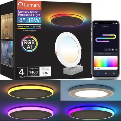 Lumary Smart RGBAI Recessed Light with Gradient Auxiliary Night Light, 8 inch / 1 pcs