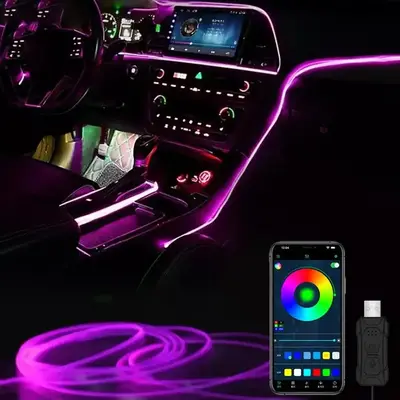 Car Interior Ambient Light, USB Powered RGB Fiber Optic Atmosphere Neon Lighting Kit with APP Remote Control, Auto Decorative...